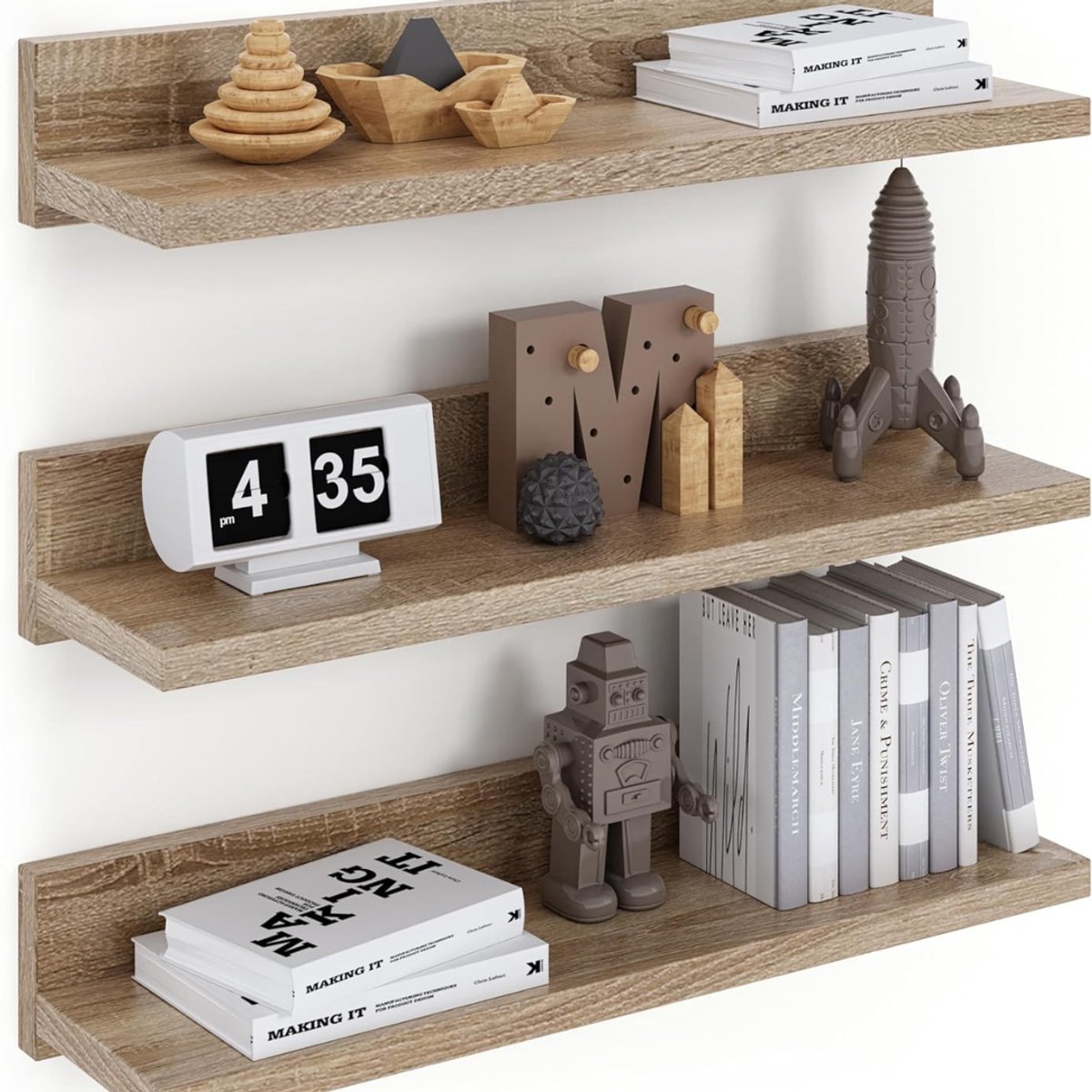 Wandplank - Houten Plank Wandmontage - Hoekrek - Hoekplank - Organizer Keuken - Badkamer - Bruin