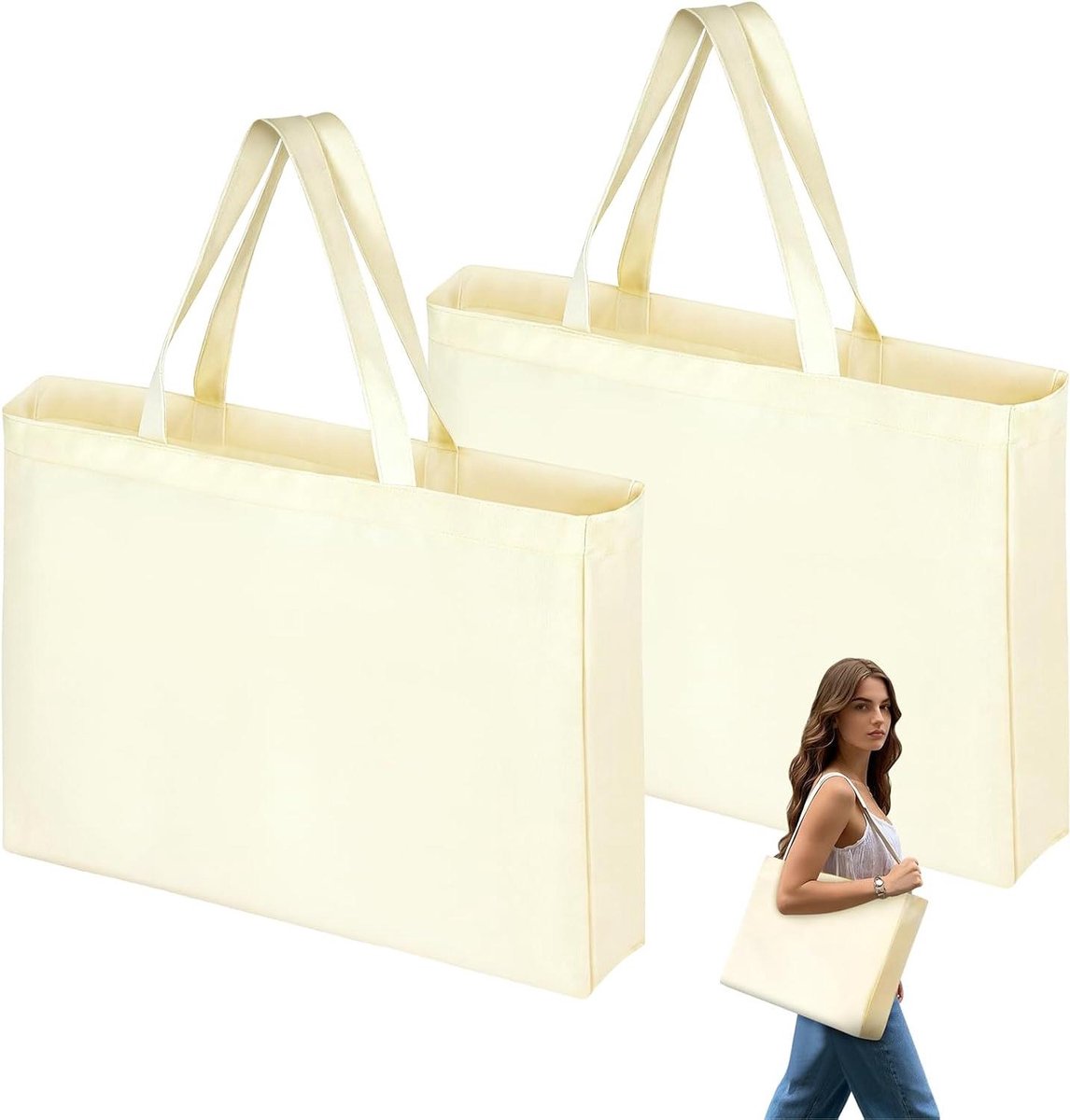 Set van 2 herbruikbare boodschappentassen - milieuvriendelijk en wasbaar - 45 x 35 cm