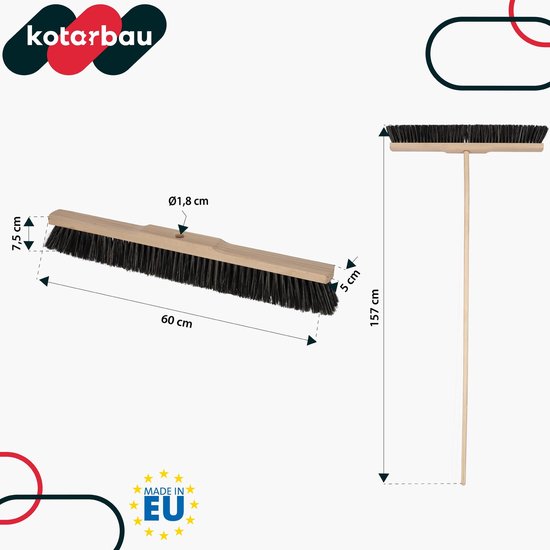 KOTARBAU® Straatbezem met Steel, van Hout, 60 cm, Buitenbezem, Tuinbezem, Bruin, Stevige Straatbezem, Harde bezem, Ergonomisch Ontwerp, voor Binnen en Buiten van KOTARBAU — afbeelding 3