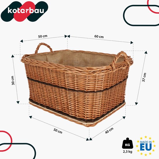 KOTARBAU Panier Osier, 60x50 cm, Buche, Naturel, Bicolore, Anse
