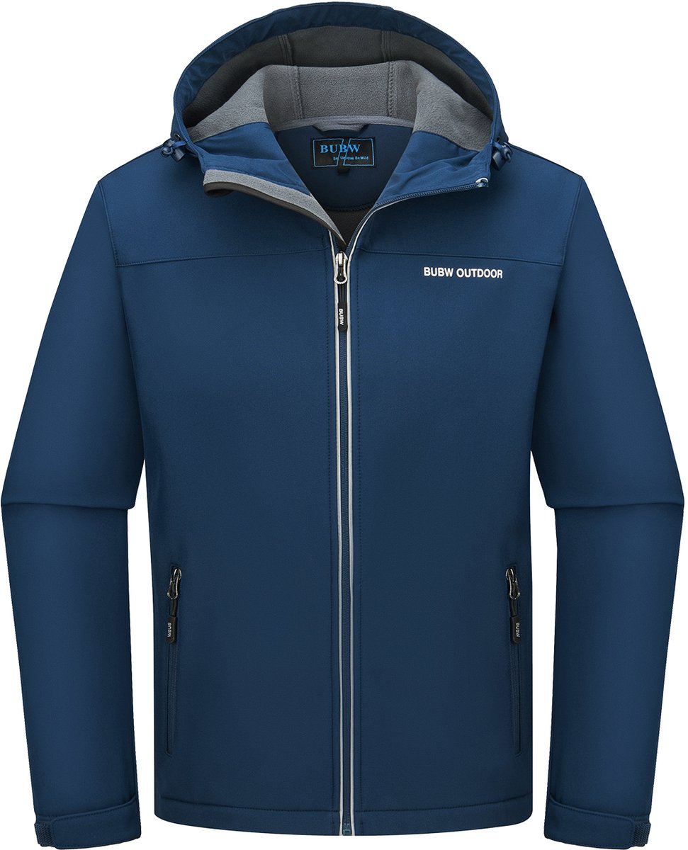 BUBW® Softshell Jas 4 Seizoenen Heren Winddicht Fleece Gevoerd Waterafstotend Ademend Outdoor Herenjas Rits Zakken – Tussenjas Meerdere zakken Blauw