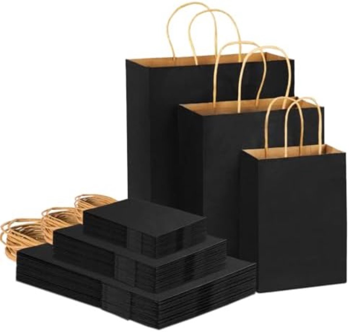 Imperatoris - Geschenktas - zwart - Cadeauverpakking - Cadeaupapier - Cadeautasjes - Papieren Tassen - Gift Bag - Met Handvat - Kraft Tas - 3 maten - 45 Stuks