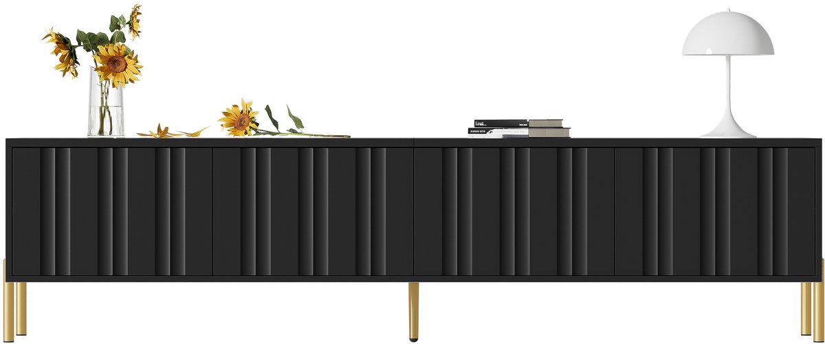 Clruro TV-meubel - 190x38x48 cm - Gouden Poten - Stijlvol Design met Grote Opslag - Hout - Zwart