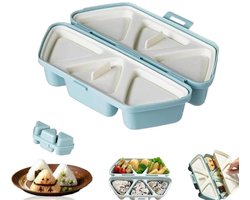 QTTVBTNA – 6-in-1 Onigiri Vorm & Sushi Maker – Driehoekige Rijstbal Vorm Grote Capaciteit – Bento & Musubi Maker Set – Eenvoudig DIY Keukengereedschap voor Sushi, Onigiri en Rijstballen – Ideaal voor Lunchbox, Gezin en Thuisgebruik – Blauw