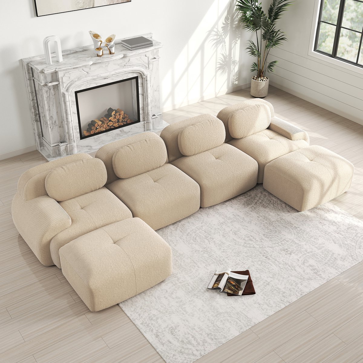 STILVORA Modulaire Hoekbank U Vorm - Zonder Montage - Ademend Ribfluweel - Ergonomisch Com