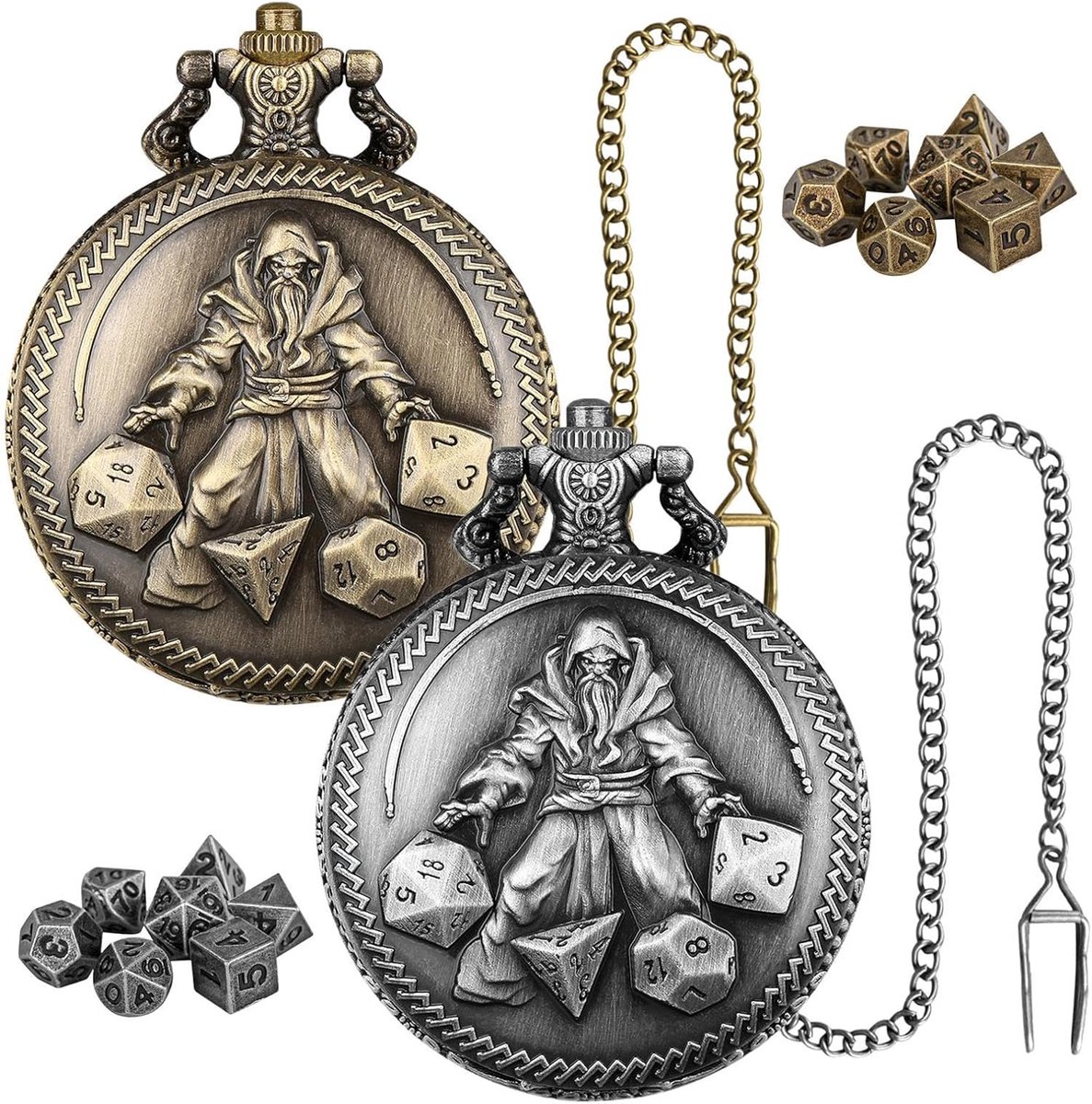 Dobbelstenen Set - Spelaccessoires - Rollenspel Games - Zakhorloge Stijl - Compact Formaat - Brons