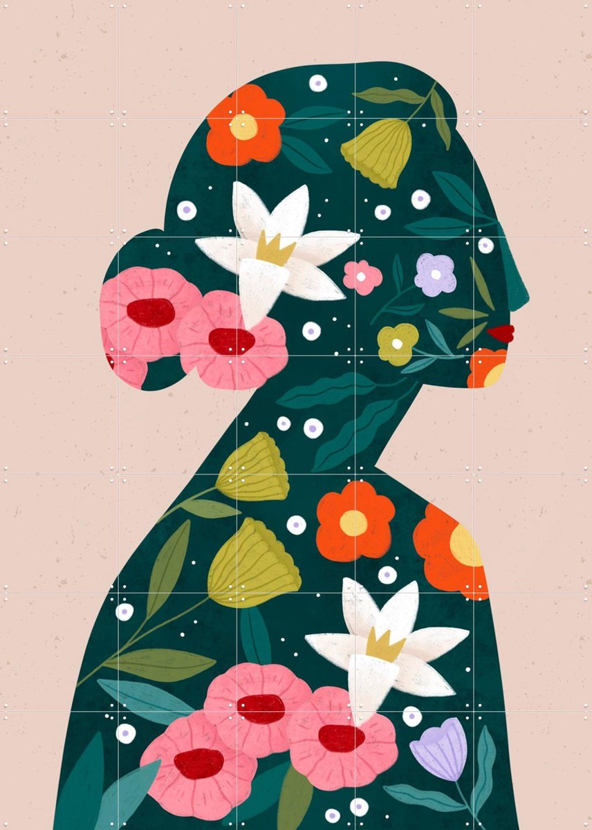 IXXI Filled With Flowers, Bea Müller & Various - 100 x 140 cm - Gratis ophangtool - Grote wanddecoratie en posters - Modern, Abstract, Speels