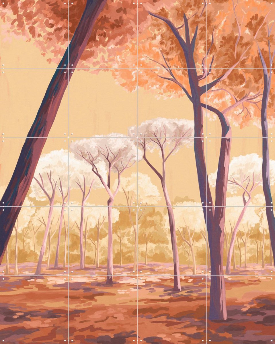 IXXI Warm Trees, Goed Blauw - 80 x 100 cm - Gratis ophangtool - Grote wanddecoratie en posters - Illustraties, Digitale Kunst, Eetkamer, Woonkamer