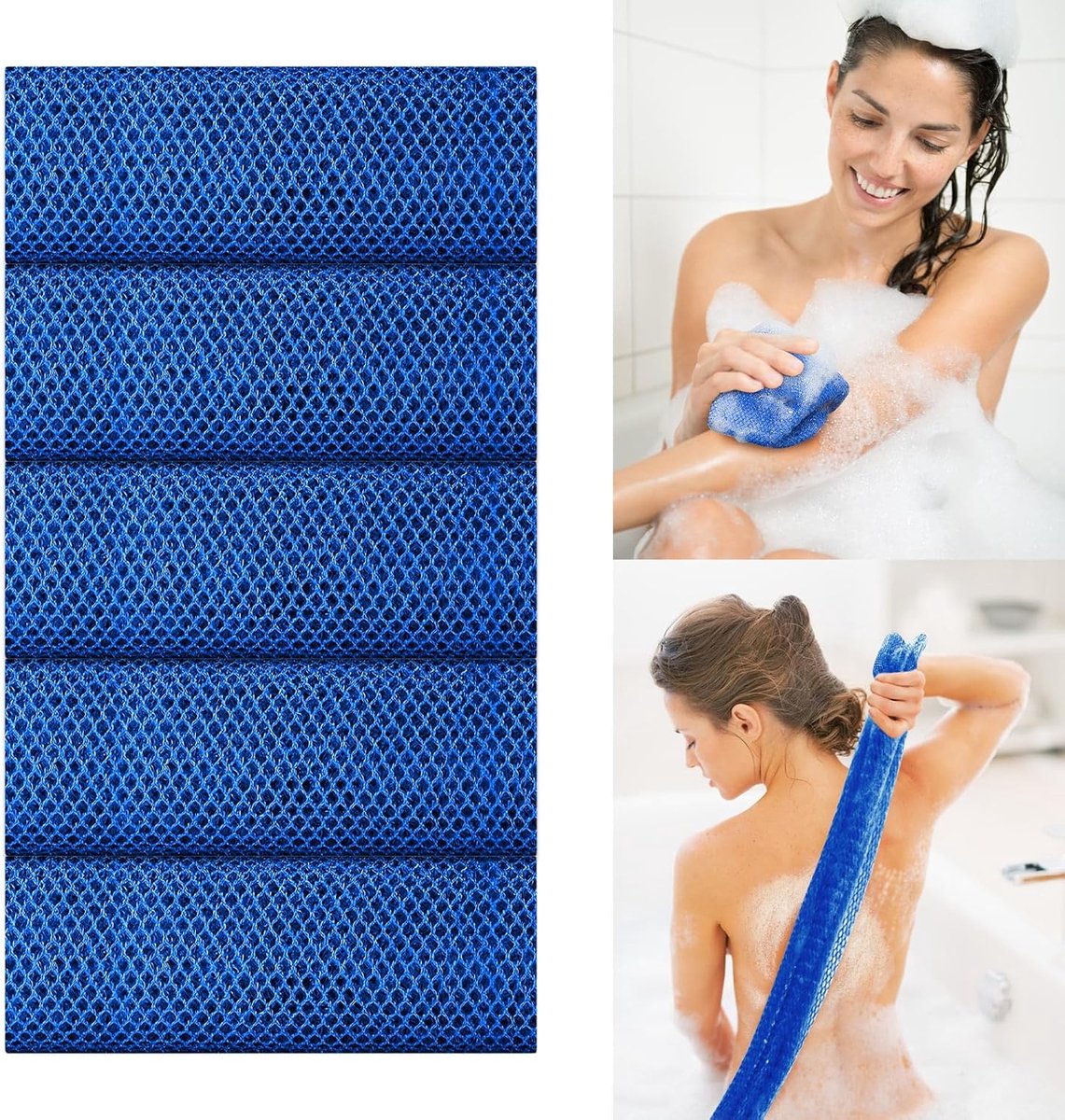 Net Badspons Set - Douche Scrubber - Huid Reinigen - 5 Stuks Pakket - 30 x 80 cm - Blauw