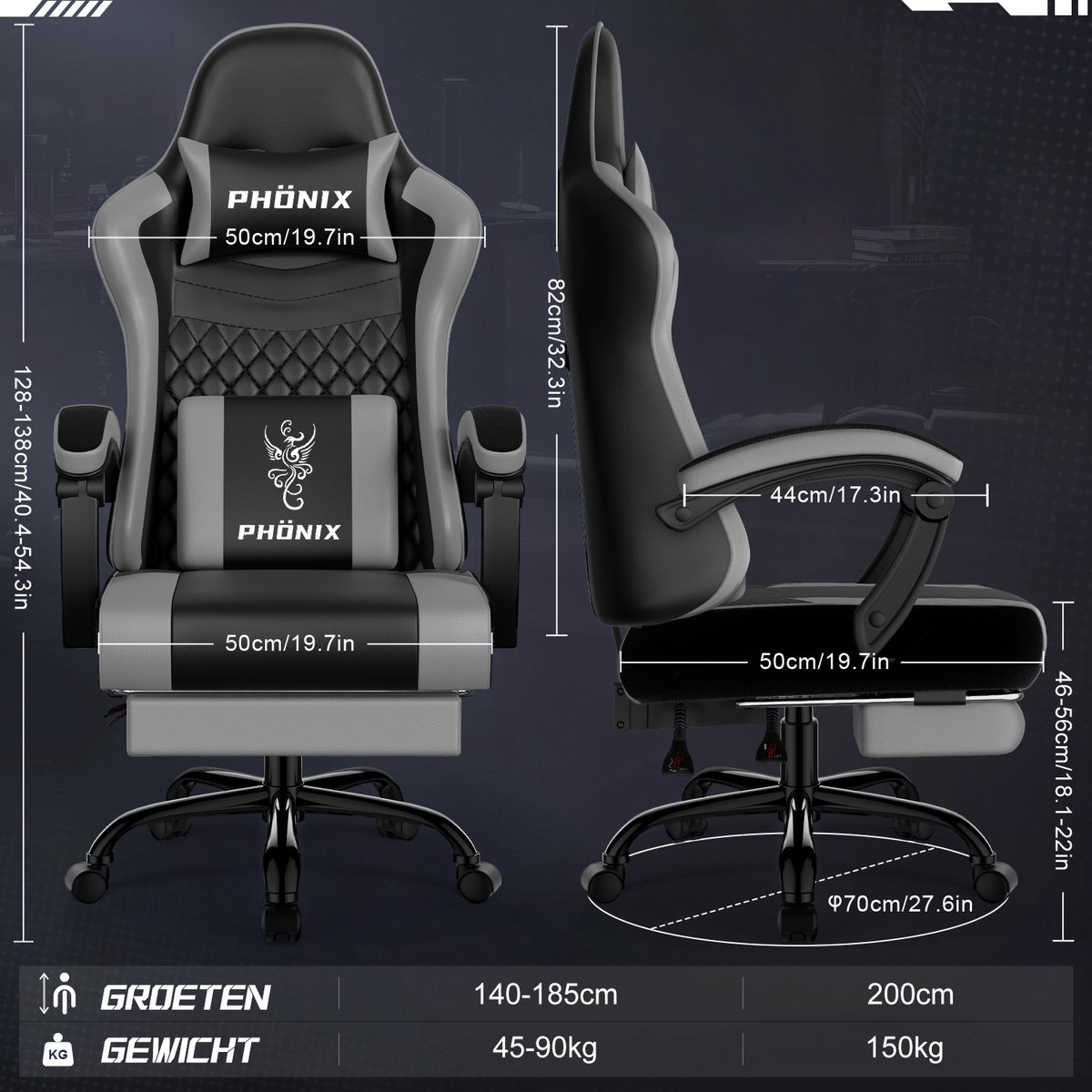 Fukstern Gamingstoel - Ergonomisch, verstelbaar tot 155° thumbnail 8