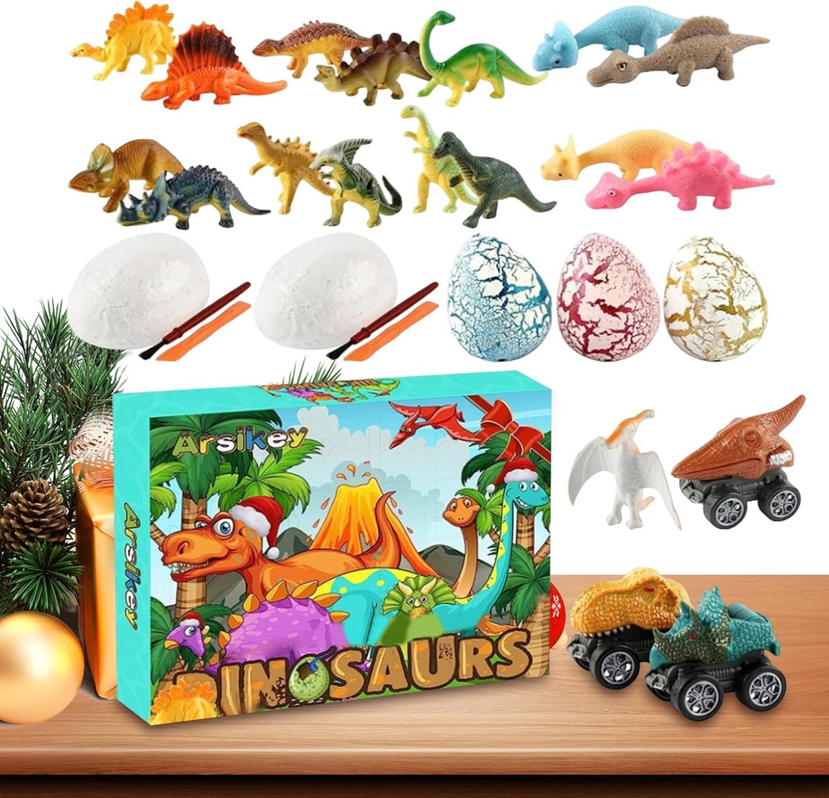 Dinosaurus Countdown - Kerst Kalender - Kinderen Leren - 24 Dagen Verrassing - 29 x 26 x 8 cm