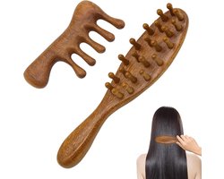 Kammen set, 2-delige Loc-kam voor Sisterlocks, handgemaakte houten hoofdhuidmassagekam - natuurlijke borstel en ontwartool voor dreadlocks en krullend haar | Draagbare set voor massage, gezichtsverzor Massager