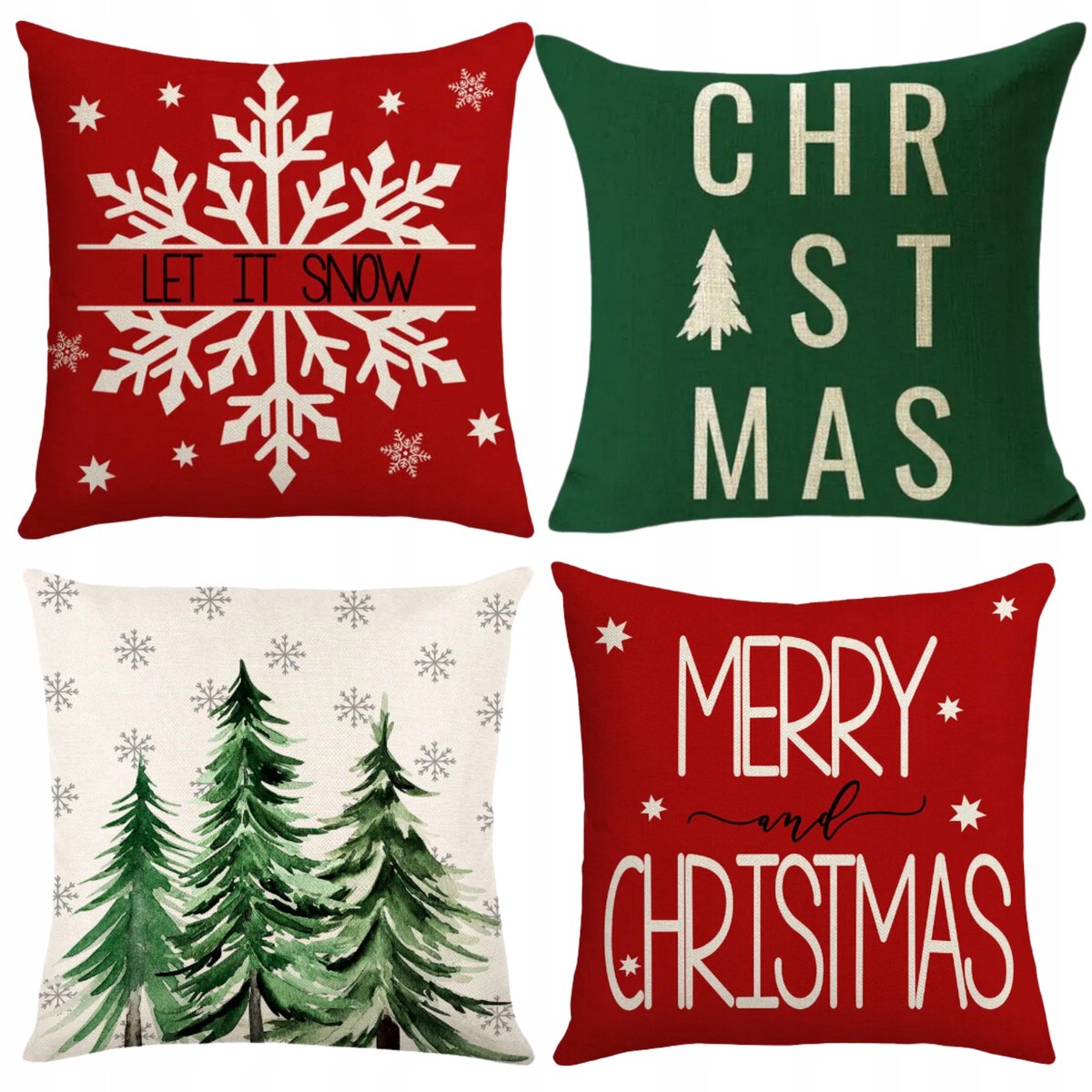 HomeDesign P-Z6 - Sierkussenhoes - 45x45 cm - Vierdelige Set - Kerstmotief