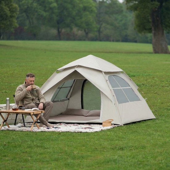 Automatische Pop-up Tent met Slaapmat - Vierhoekige Kampeertent voor 2-3 Personen - Waterdicht met Vaste Zonnekap - Inclusief Draagtas - Ideaal voor Gezinscamping en Festivals - Met Verzilverde UV-Block Coating - Snelle 3-Seconden Opzet - Wit van Merkloos — afbeelding 5