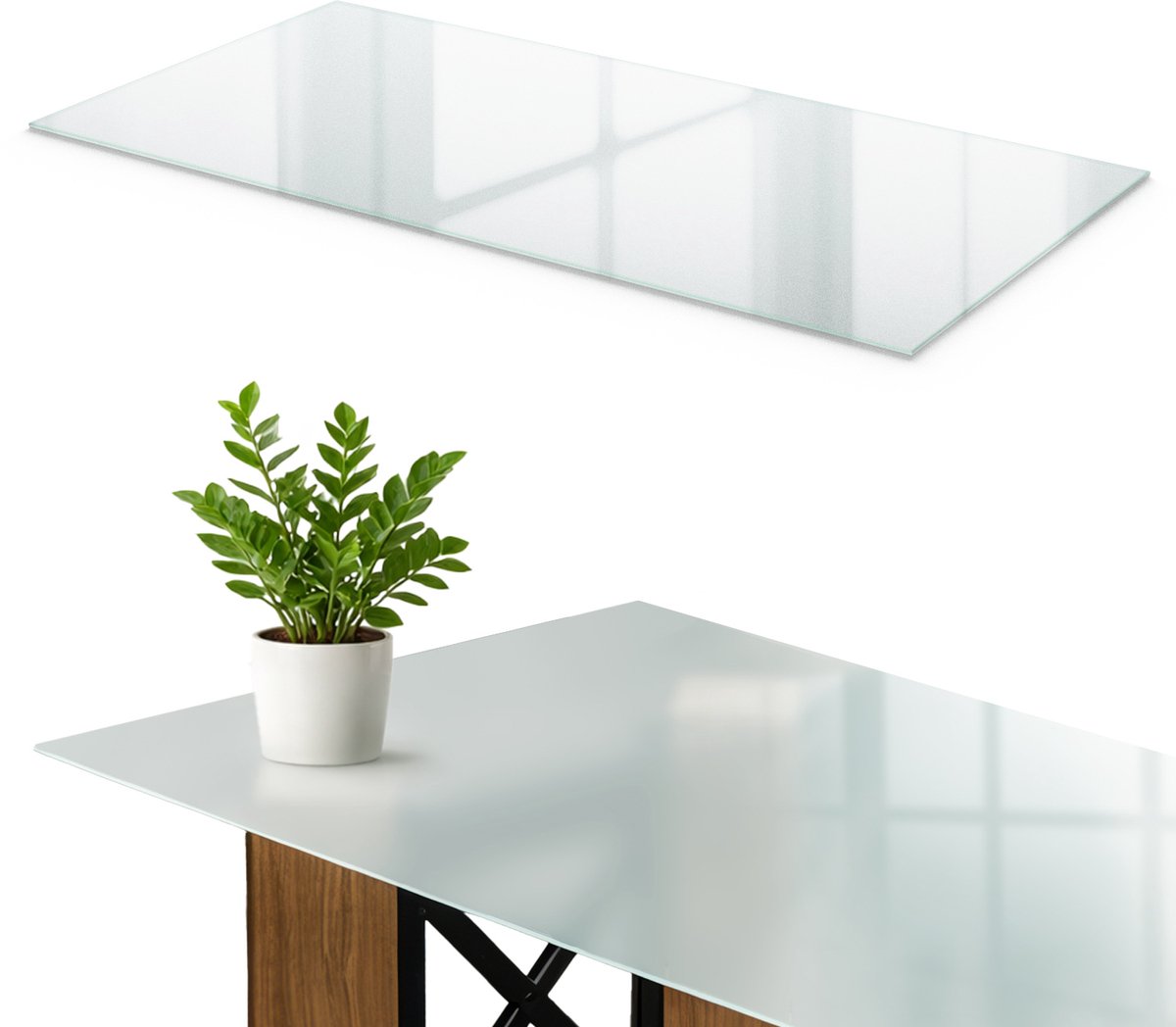 Wallfluent Tafelblad Mat Glas - Tafelblad Melkglas - 100x50 cm - Rechthoekig Tafelblad Mat