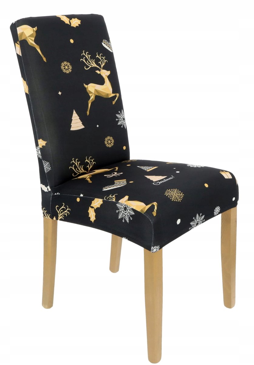 Elastische Stoelhoes Zwart met Kerstprint - Universeel & Wasbaar