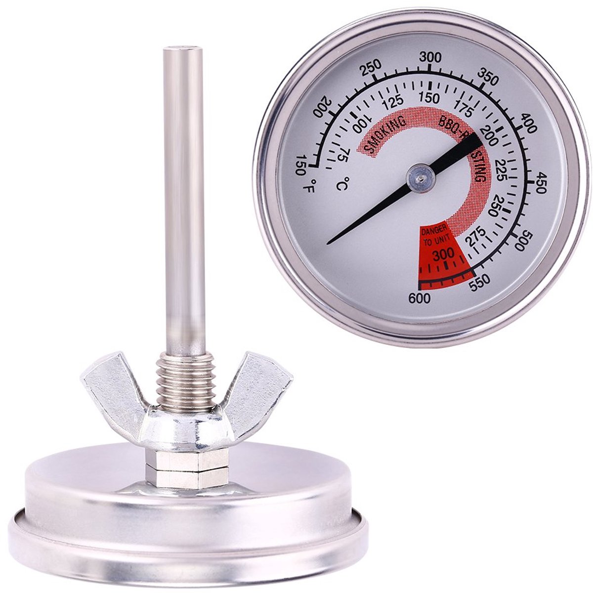 Grillthermometer - Roestvrij staal - Barbecue controle - Breed temperatuurbereik - 6x6x6.3 cm
