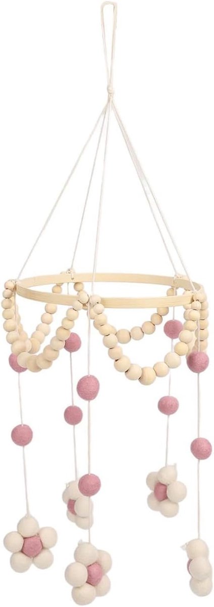 Babymobiel Muziekdoos - Speelgoed met belletjes - Decoratie kinderkamer - Rustgevend windspel - 60 x 195 cm - Roze