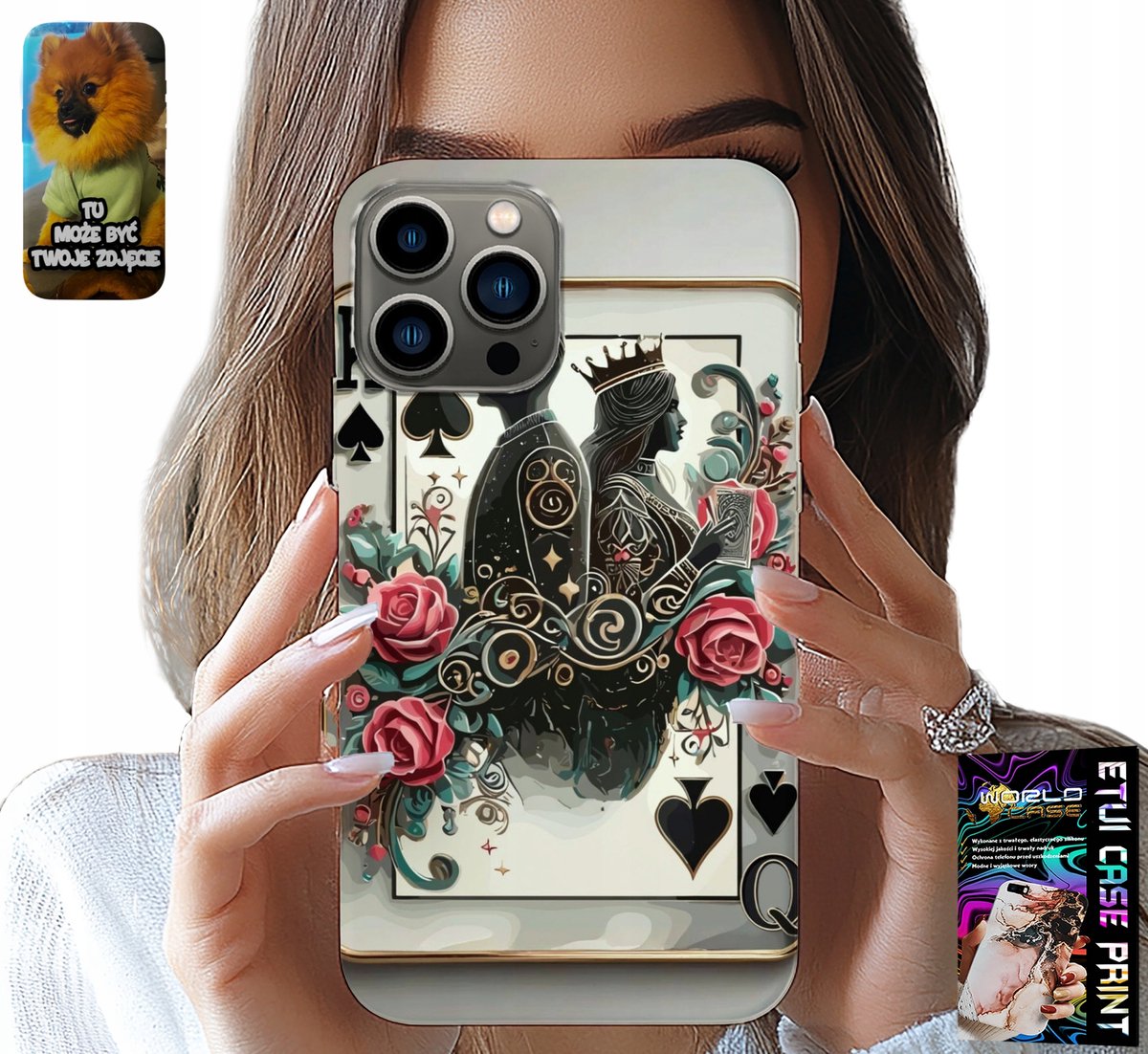 HOESJE VOOR IPHONE 13 PRO - KING QUEEN POKERKAARTEN + GLAS