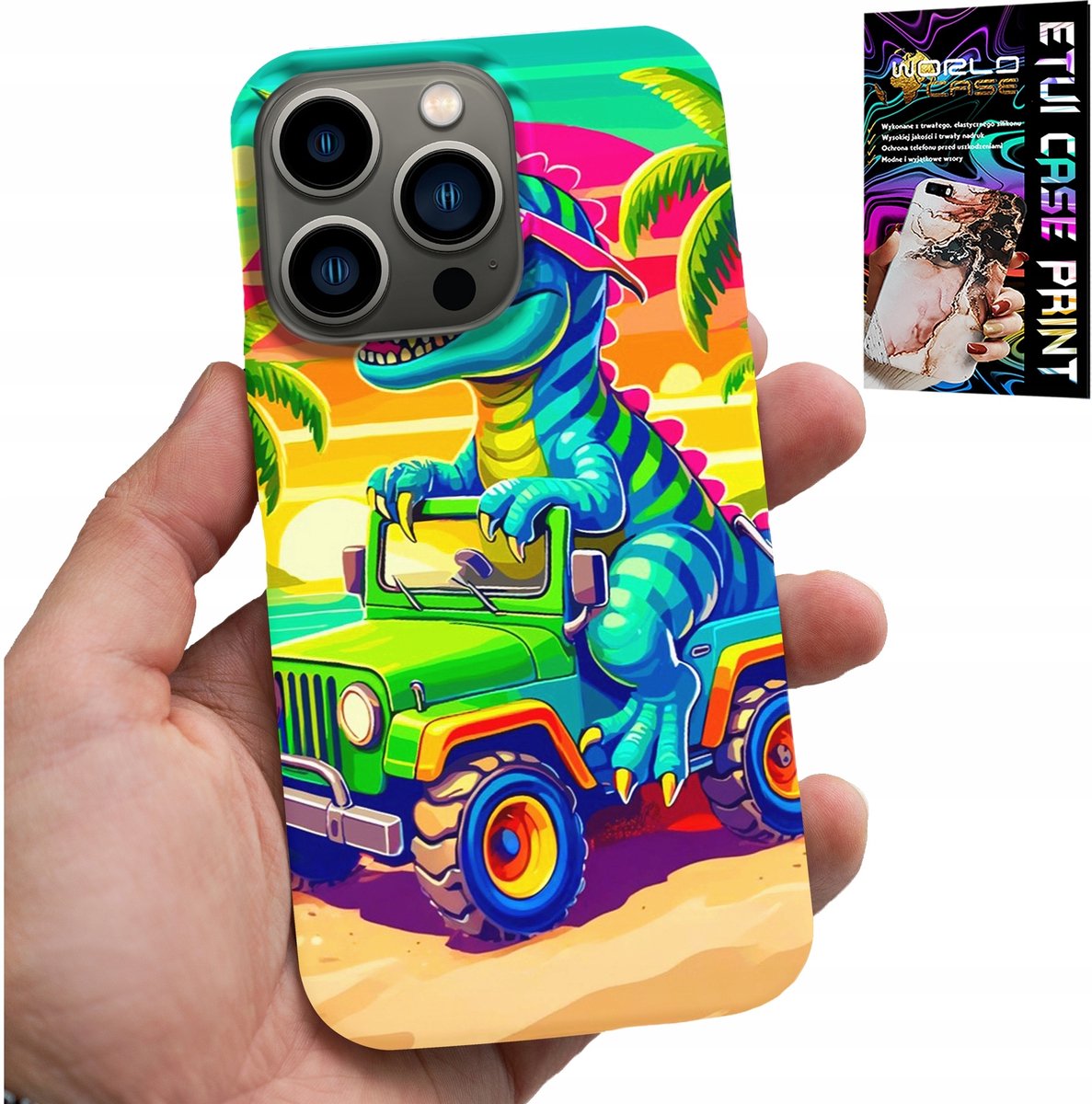 iPhone 14 Pro Max hoesje - Dinosaurus in een vrachtwagen patroon voor kinderen