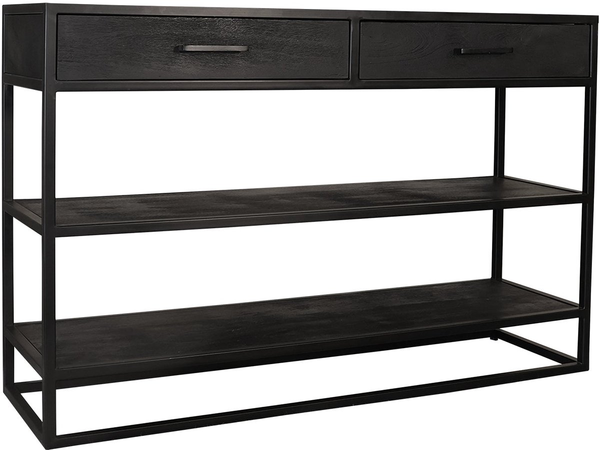 Bijzettafel visgraat 120cm duurzaam mangohout zwart Livia side table