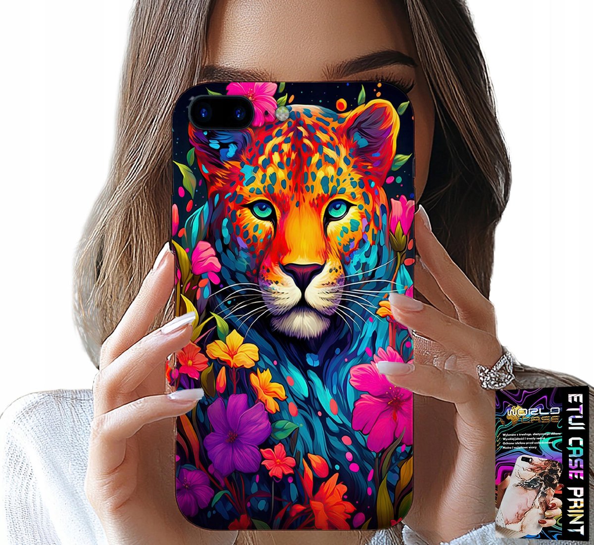 iPhone hoesje (7 Plus) - Bloemenpatroon Tijger + Folie