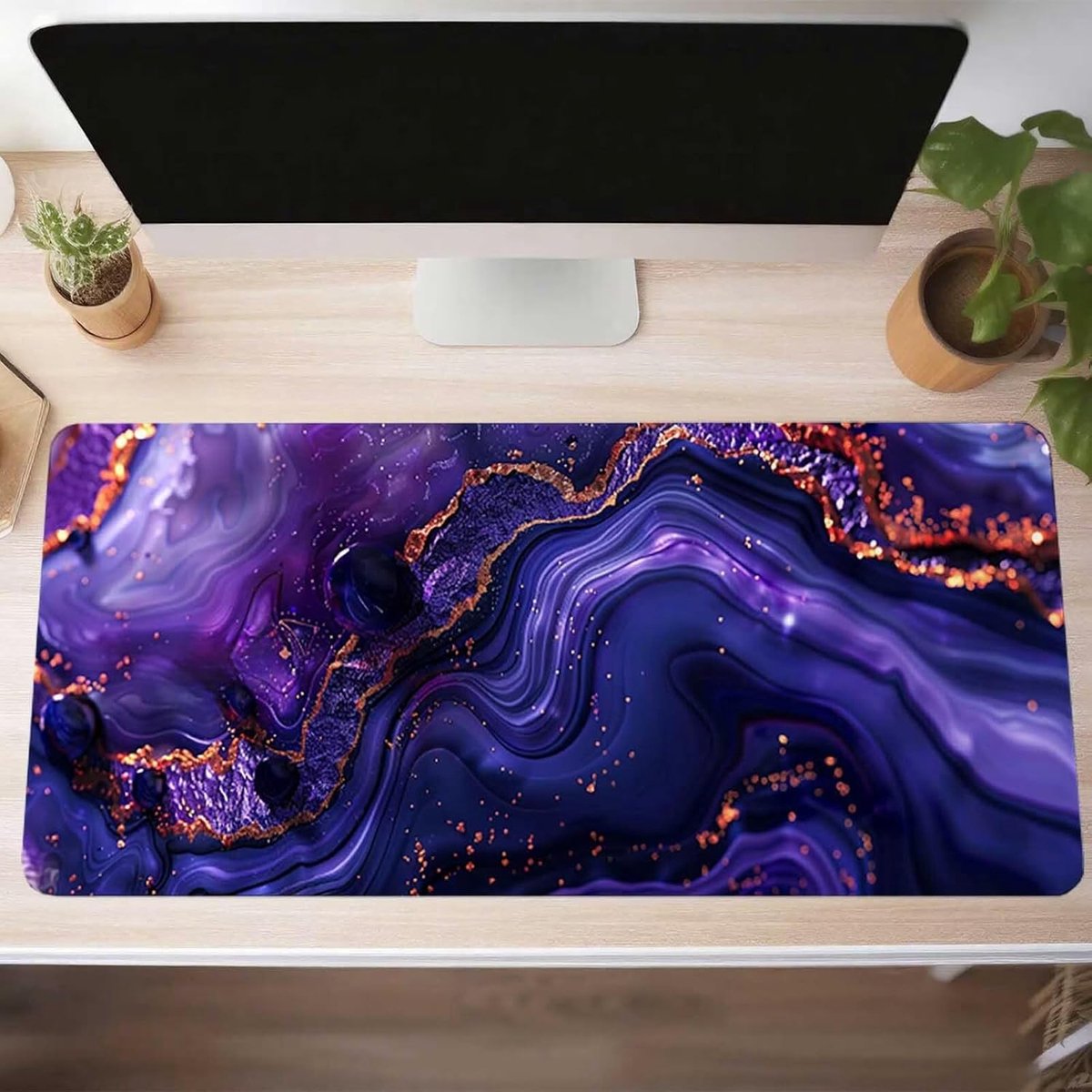 Abstracte Muismat - Grote Desk Pad - Gaming Kantoor - Waterbestendig Antislip - 100x50cm XXL - Paars