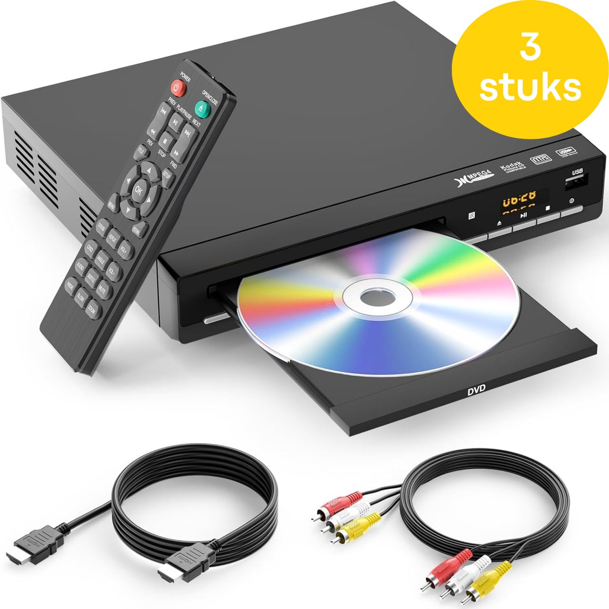 Vizual DVD Speler met HDMI - 3 stuks - Simpele bediening - Full HD 1080P - Regiovrij - USB - Inclusief Afstandsbediening - CD & DVD Speler