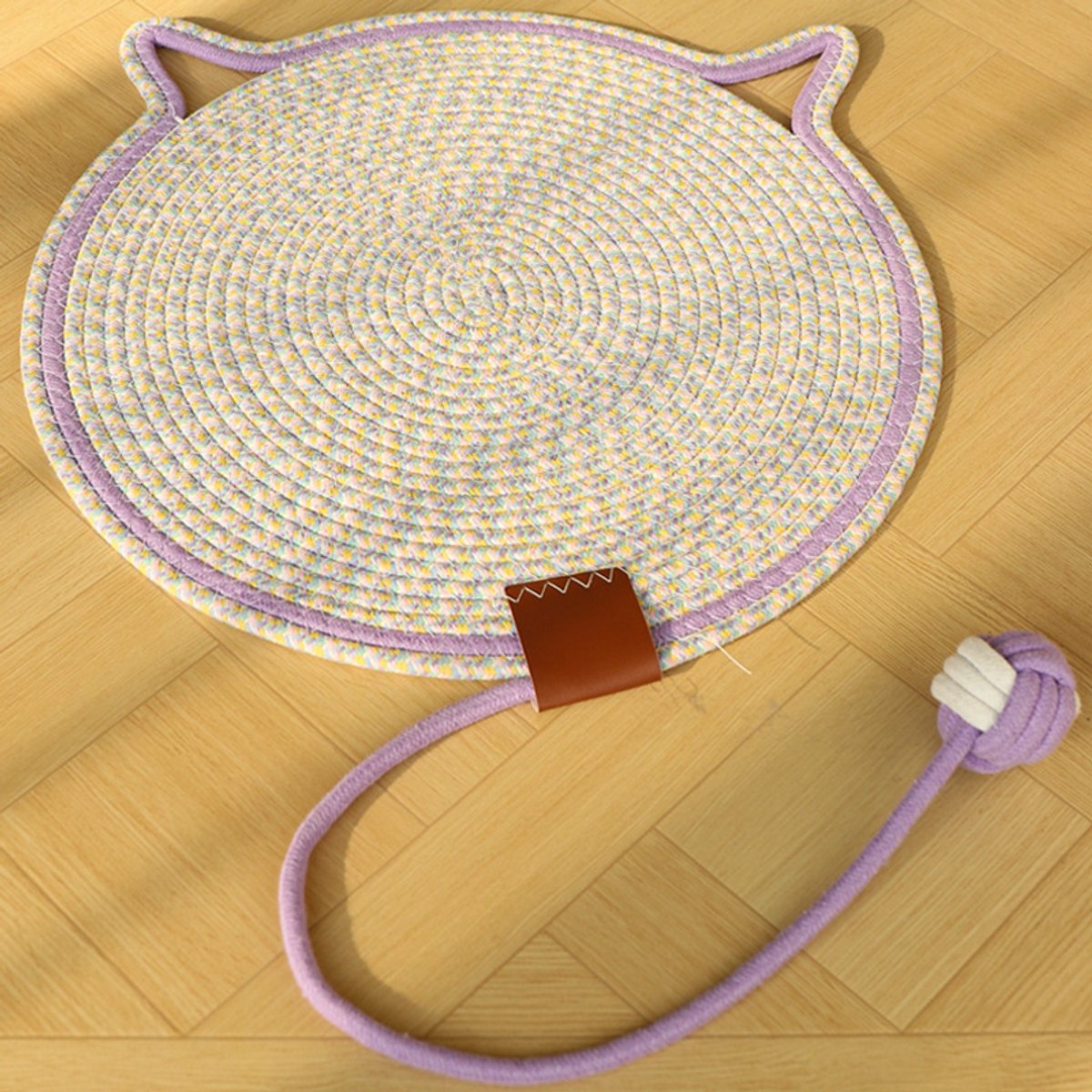 Sogiol® Ronde krabmat voor katten met balspeelgoed - hangende krabmat - grappige krabmat - meubelbeschermer voor muur - tapijt - sofa's met katoenen touw Krabmat voor katten - paars