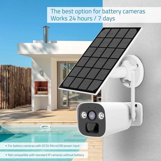 Universeel 3W Zonnepaneel voor Beveiligingscamera –USB C - IP68 Waterdicht - 3 Meter Kabel - Outdoor CCTV Camera Oplader - Inclusief Beugel van universeel — afbeelding 2
