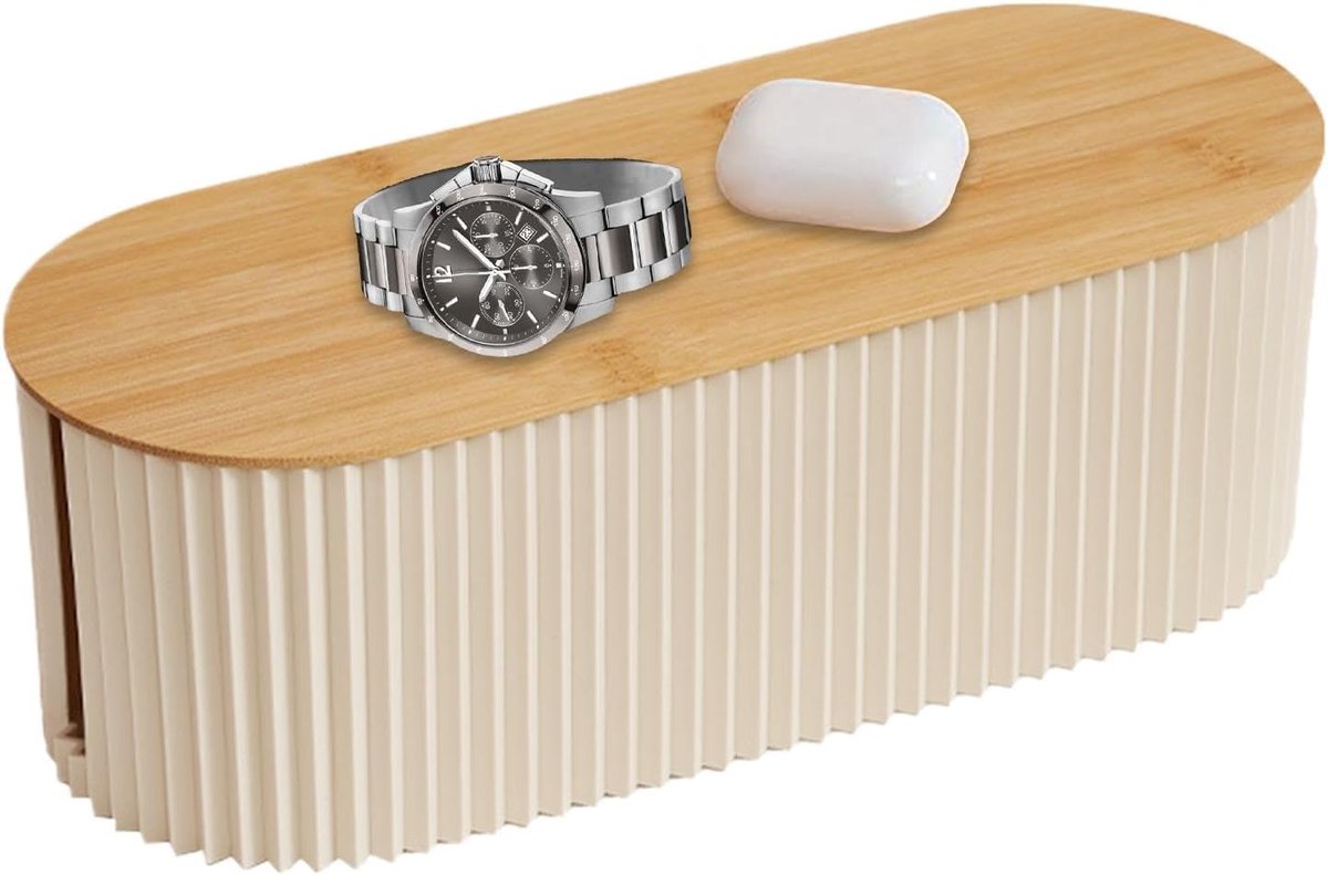 Kabel Opbergdoos - Draad Organizer - Bureau Opruimen - Stijlvol Houten Deksel - 33x13x11cm