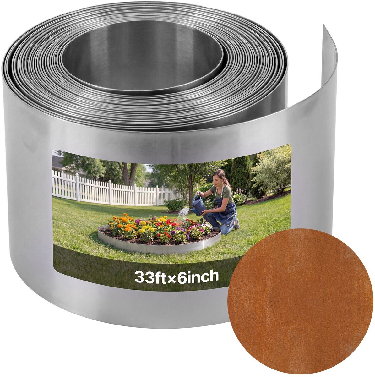 Cortenstaal Gazonrand - Borderrand/Tuinrand - 10 m Lengte - 15 cm Hoogte - Buigbaar - Weerbestendig - Voor Bloembedden & Tuinpaden - Inclusief Handschoenen - Roestbruin