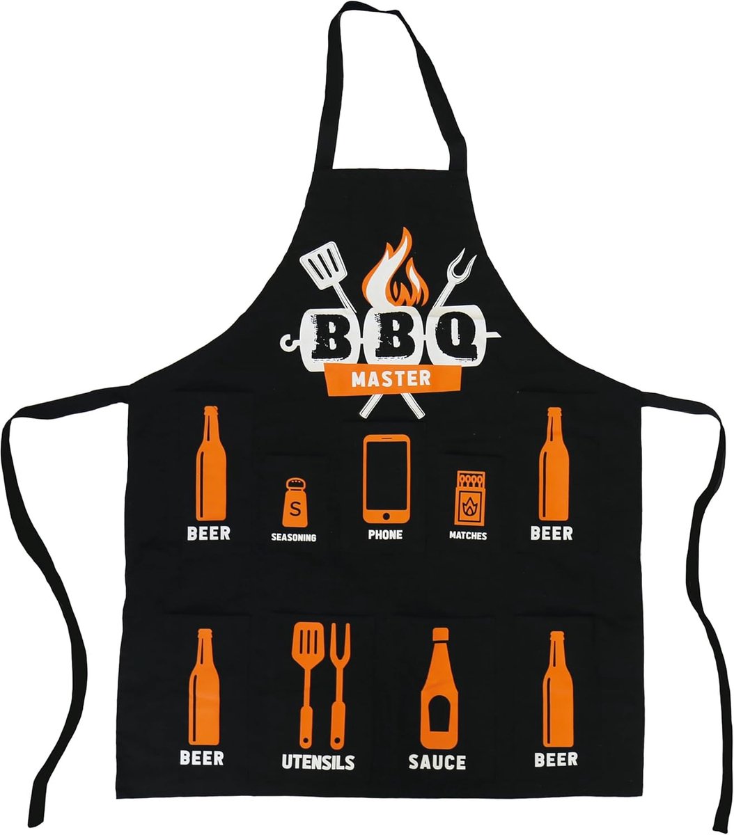 BBQ Schort - Grill Schort - Buiten Koken - Negen Handige Zakken - Verstelbaar - Zwart
