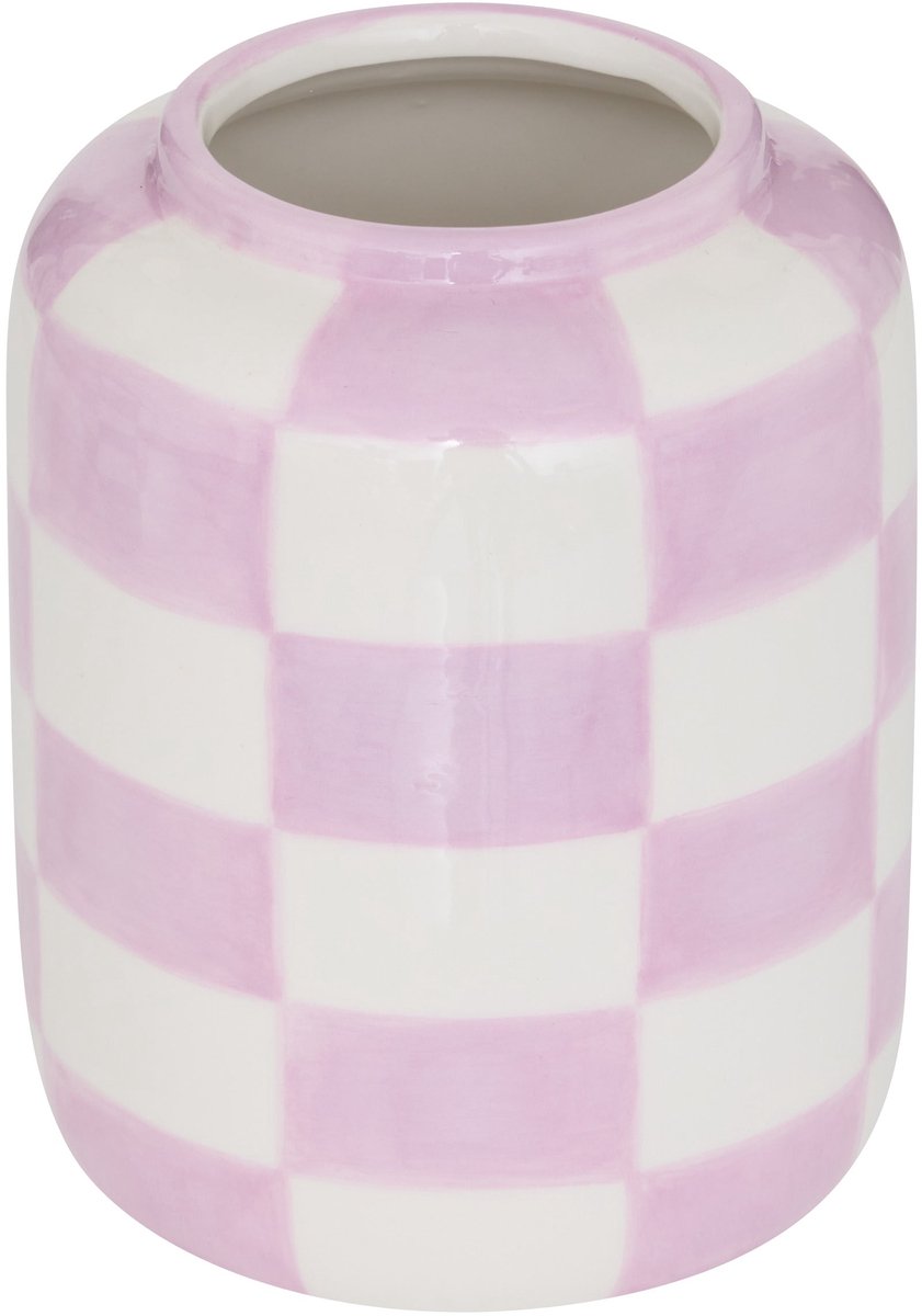 Atmosphera Poolside Keramieken Vaas Geruit - Ø11xH14cm - Lila Paars