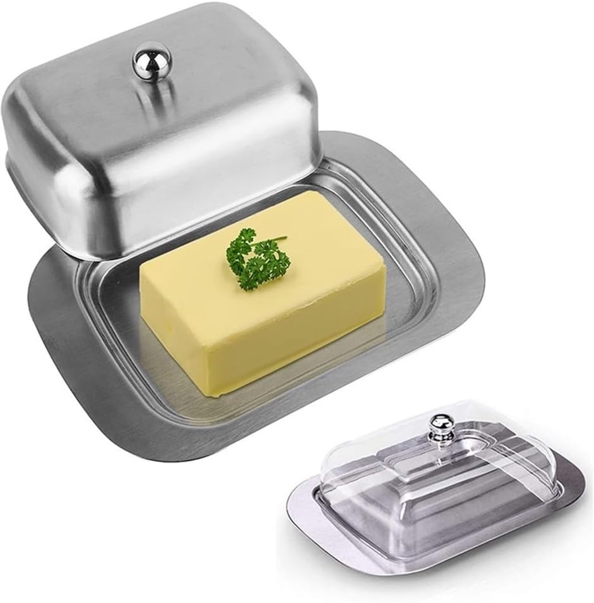 Botervloot met deksel - Boter opbergdoos - Keuken serveren - Roestvrij staal - 1 x 1 x 1 cm