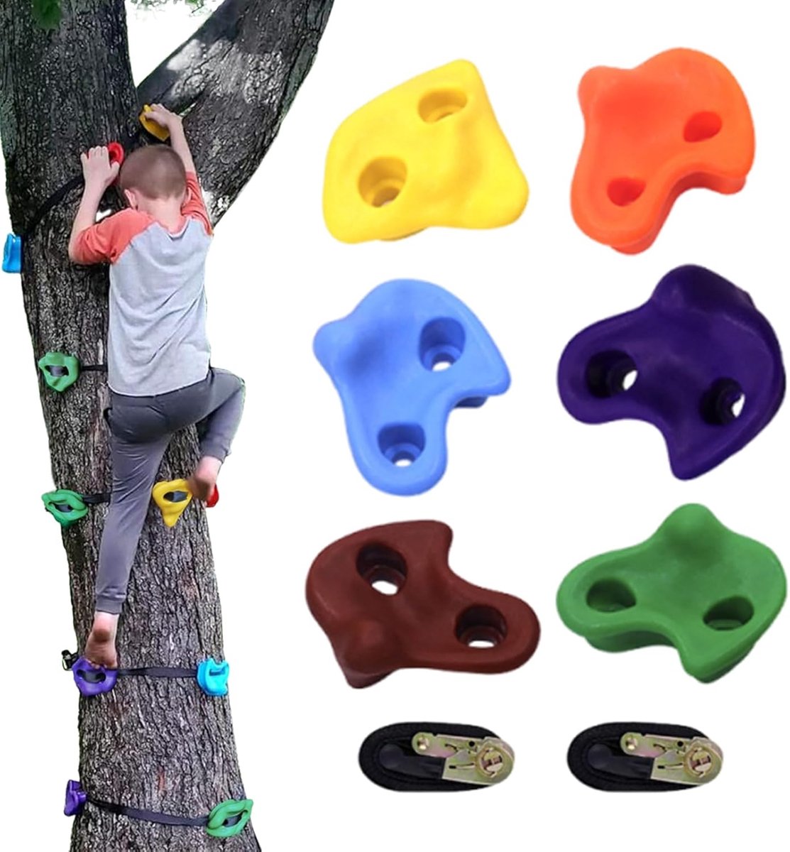 Klimgrepen Speelset - Avontuur Grepen - Buiten Spelen - Veelzijdige Installatie - 10x10cm Blokken - Willekeurige Kleuren