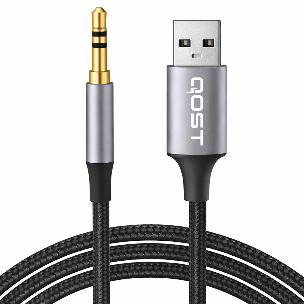 Qost - USB-A naar Aux Kabel - 2 Meter - Spacegrey