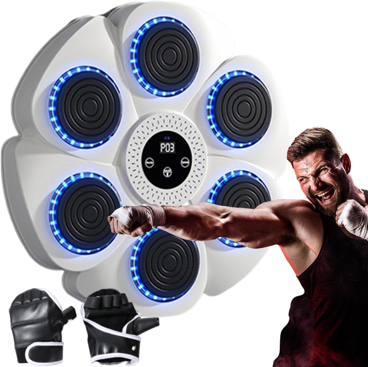Muziek Boksmachine - Wand Bokstrainer - Fitness Thuis - Ruimtebesparend Ontwerp - 43x42x7 cm - Wit