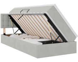 vidaXL - Opbergbed - met - LED - met - matras - Lichtgrijs - 100 - x - 200 - cm - Fluweel