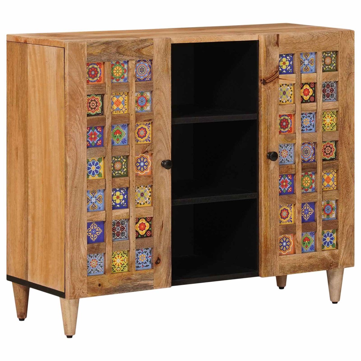 vidaXL - Dressoir - met - plank - Naturel - 90 - x - 33 - x - 75 - cm - Massief - Mango - Hout