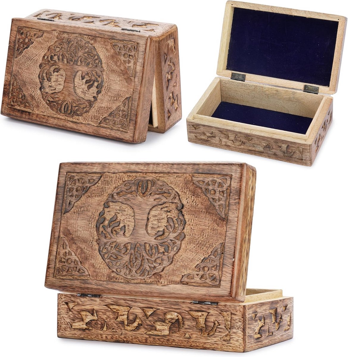 Decoratief Houten Schatkistje met Keltische Levensboom - Multifunctioneel Bewaarkistje voor Sieraden en Snuisterijen