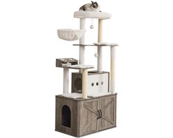Feandrea - Krabpaal - Kattenboom - 170 cm Hoog - Met Kattenhuis en Ligmand - Kast voor Kattenbak