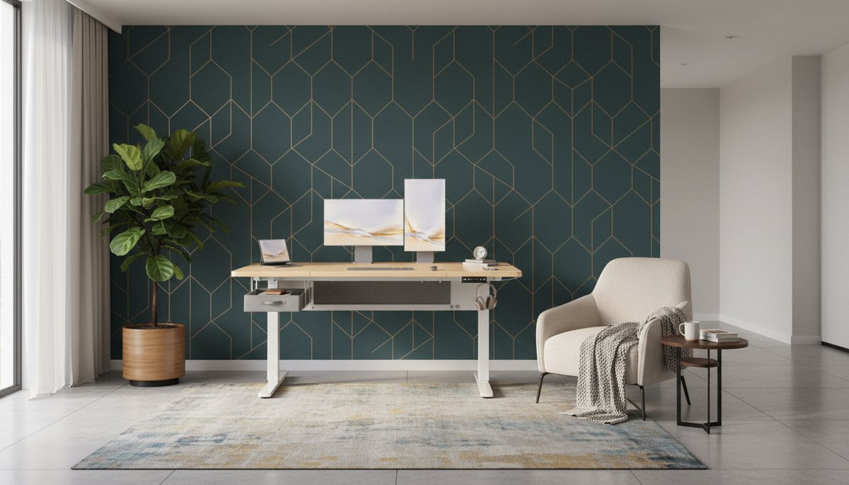 Electric Desk Casa Velluto Elevare – Elektrisch In Hoogte Verstelbaar Bureau 140x80 cm met 3 Geheugenfuncties, Lades, USB-A Oplaadpoort en Kabelmanagement – Modern Zit-Sta Bureau voor Thuis & Kantoor (Beige)