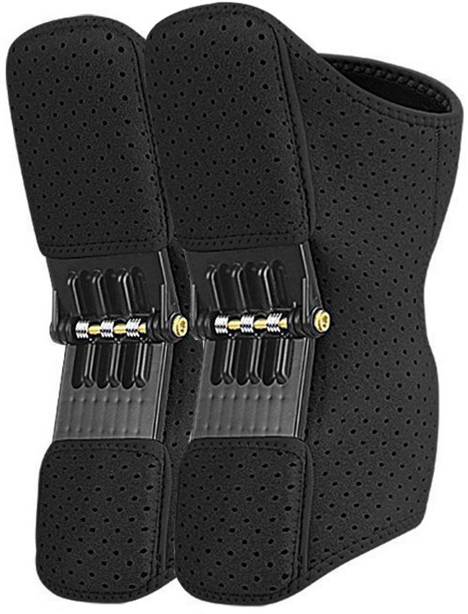 Hulpmiddel voor kniegewrichtondersteuning, unisex, 1 paar kniegewrichtverhogers, gewrichtsondersteunende veerstabilisatoren, geschikt voor klimmen, hurken en beenzwakte (zwart, maat M).