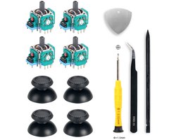 Reparatieset voor de joystick van een geschikt voor PS5-controller met demontageschroevendraaier, pincet en joystickkapjes.