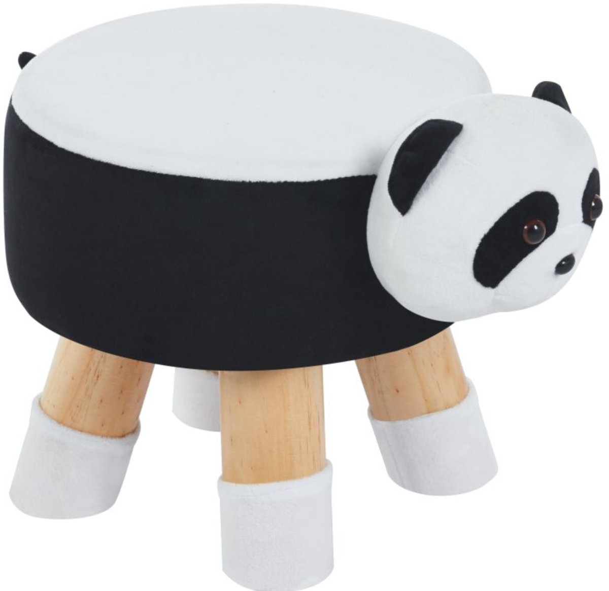Furnitex Panda - Kinderpoef - Pluche bekleding - Houten poten Bruin;Zwart;Wit
