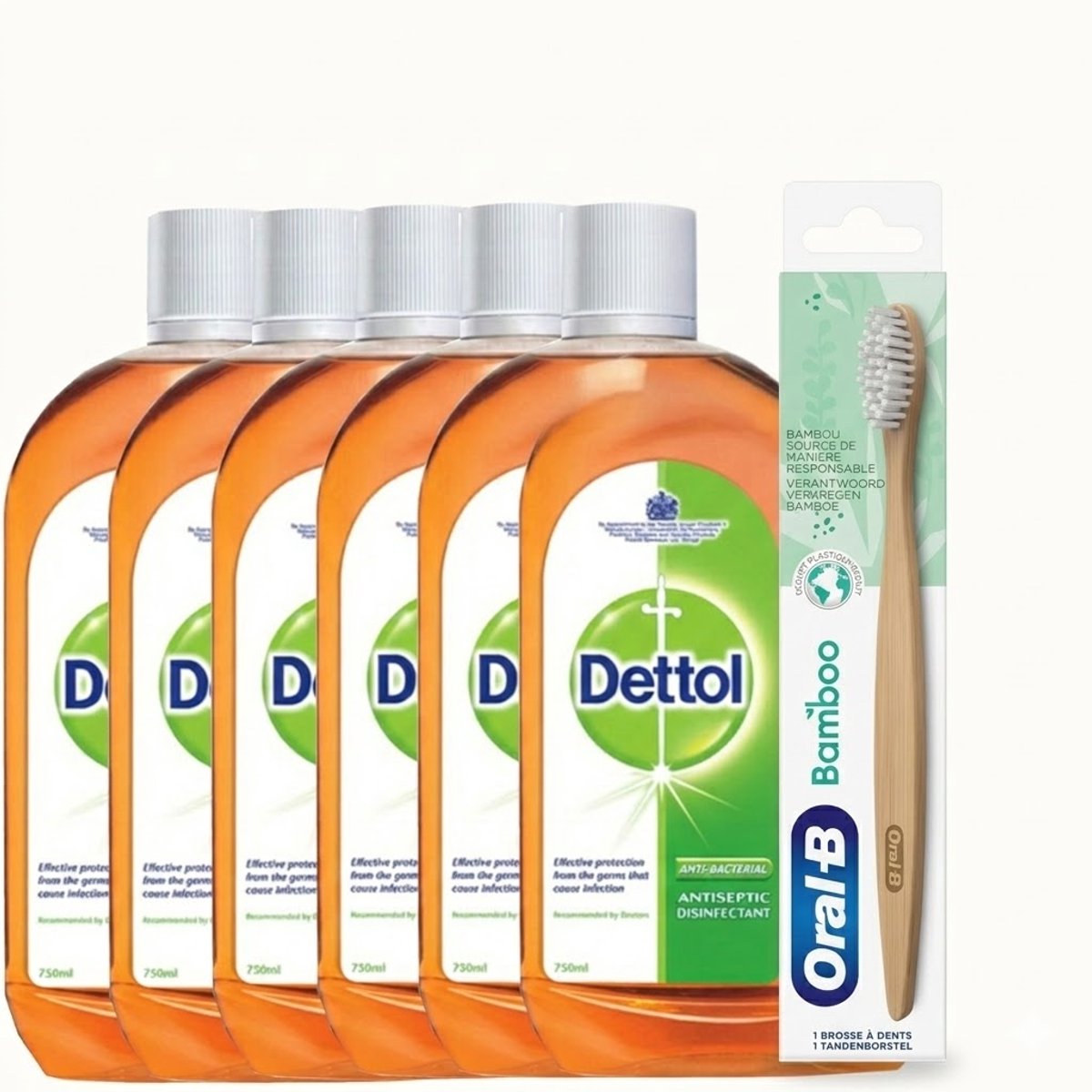 6 Pack Dettol Allesreiniger - Ontsmettingsmiddel - 6x750 ml + Oral-B Bamboe Tandenborstel GRATIS erbij!
