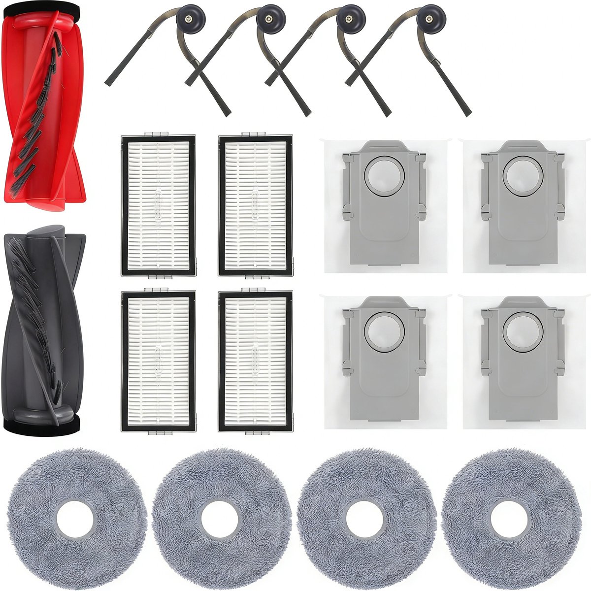 17 suks Accessoires - Geschikt voor Roborock Saros 10R stofzuiger - 1 hoofdborstel - 4 HEPA-filters - 4 stofzakken - 4 zijborstels - vervangingsonderdeel