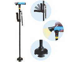 DR-HO'S Get Up & Go Wandelstok - Long variant - Opvouwbaar - Met LED-verlichting en Alarm - Antislip & Ergonomische Handgreep - Blauw - 1 stuk