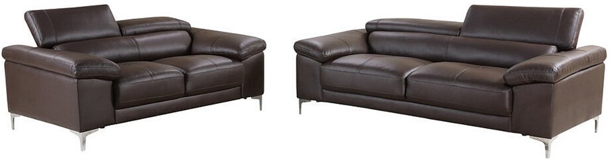 Vente-unique Driezits- en tweezitsbank van leer SOLANGE - Bruin